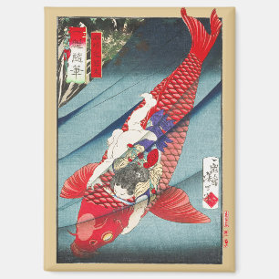 Imán Chinoiserie Carpines Koi Rojos y Niño Heroico Impr