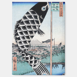 Imán Chinoiserie Koinobori Carpa y paisaje de Fuji