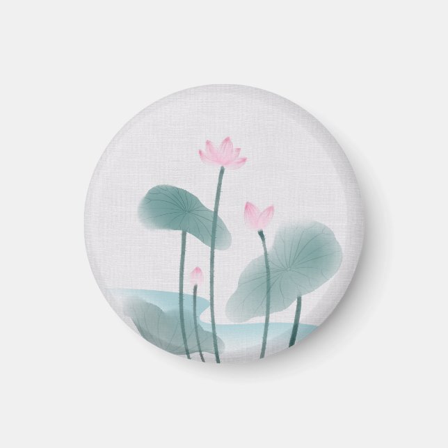 Imán Chinoiserie Tinta china Pintar Lotus Floral (Frente)