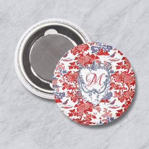 Imán Chinoiserie Vintage Delft Rojo Francés monograma a