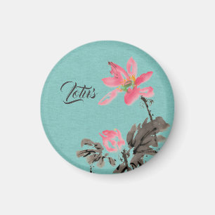 Imán Chinoiserie Watercolor Pintura Floral Lotus Green