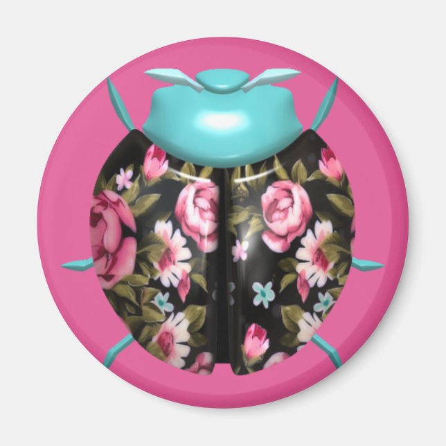 Imán Chintz floral victoriano de lamingo rosa azul negr (Frente)