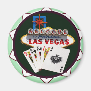 Imán Chip de Póquer de Rótulo y tarjetas de Las Vegas