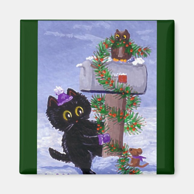 Imán Chistmas Gracioso Cat Mouse Owl Creationarts (Frente)