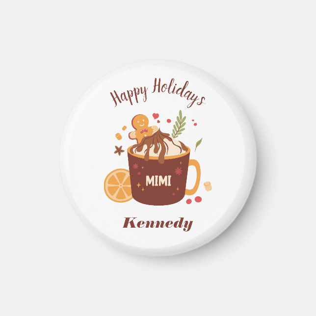 Imán Chocolate caliente lindo con pan de jengibre (Frente)