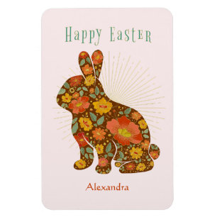 Imán Chocolate Easter Bunny Gold Floral personalizada