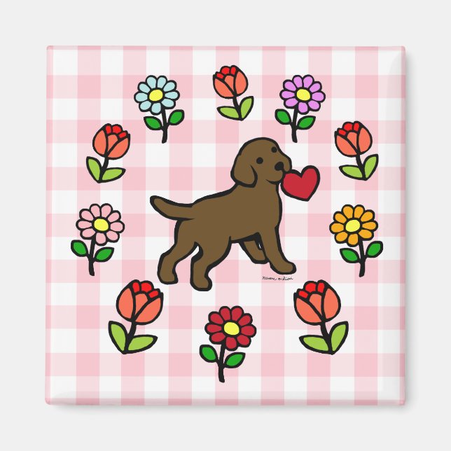 Imán Chocolate Lab Cachorro y corazón rojo (Frente)