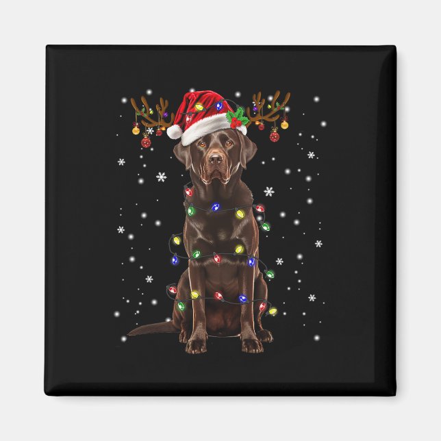 Imán Chocolate Lab Labrador Christmas Tree Light Pajama (Frente)