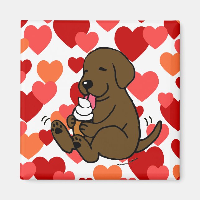 Imán Chocolate Lab Licando helado con corazón (Frente)
