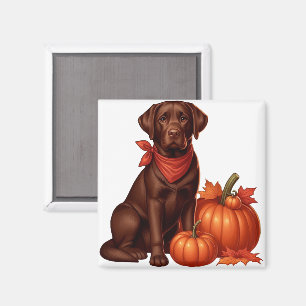 Imán Chocolate Labrador con pañuelo rojo por calabazas