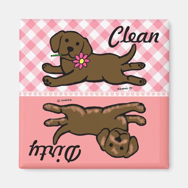 Imán Chocolate Labrador Puppy Limpiar / Sucio Lavavajil (Frente)