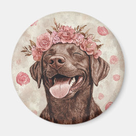 Imán Chocolate Labrador Recuperador Perro Floral Rosa