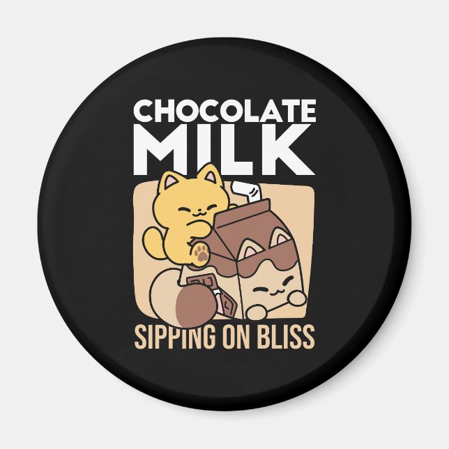 Imán Chocolate Milk Sipping on Bliss – Kawaii Cat Food  (Frente)