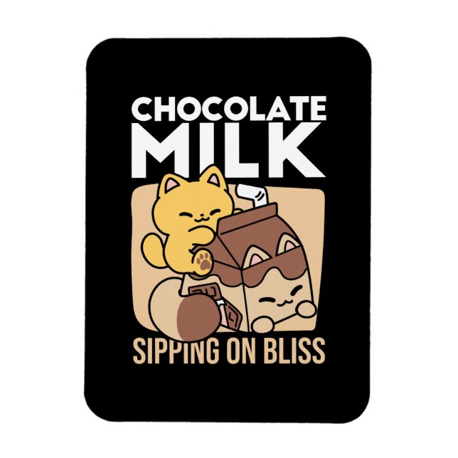 Imán Chocolate Milk Sipping on Bliss – Kawaii Cat Food  (Vertical)