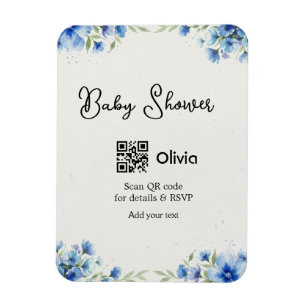 Imán Chorreo de bebé de flor de acuarela azul código QR