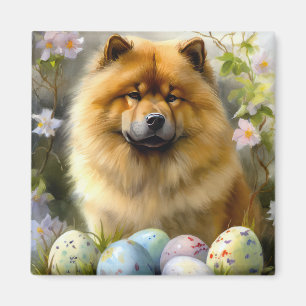 Imán Chow Chow con festividad de huevos de Pascua