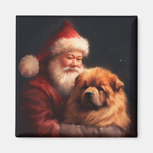 Imán Chow Chow Con Navidades Festividades De Santa Clau (Frente)