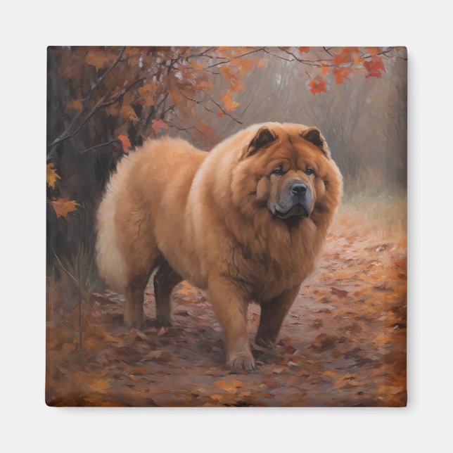 Imán Chow Chow en otoño inspira caída de hojas (Frente)