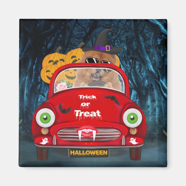 Imán Chow Chow Perro Conductor Coche Asustado Halloween (Frente)
