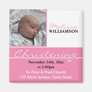 Imán Christening de foto Rosada o Invitación al Bautism