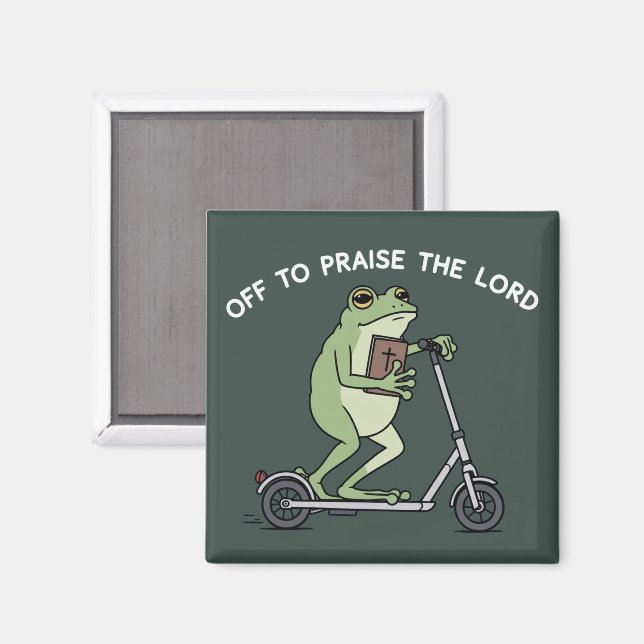 Imán Christian Funny Frog Off To Praise The Lord Bible  (Anverso/Reverso)