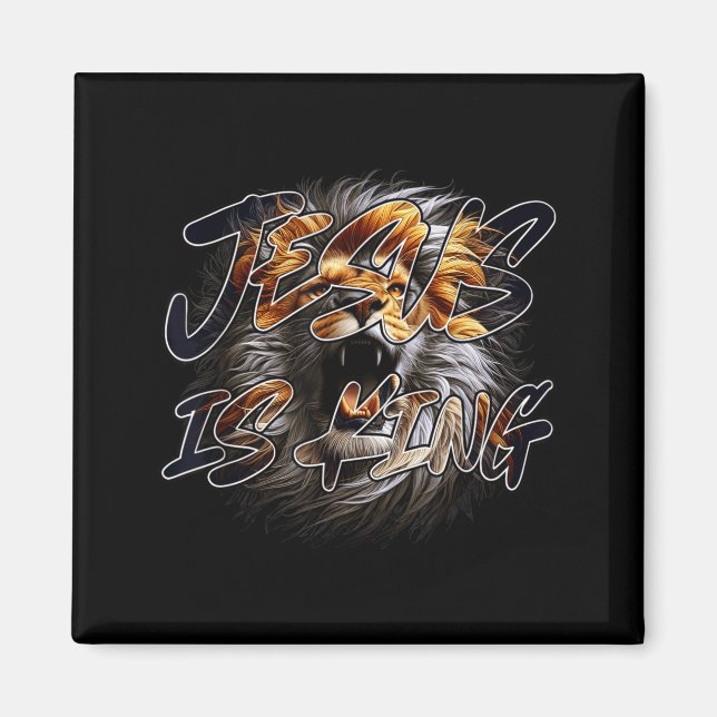 Imán Christian Jesus Is King With Striking Lion Of Juda (Frente)