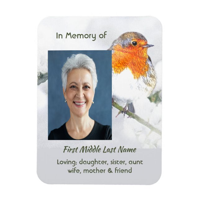 Imán Christian Memorial Keepsake English Robin Bird (Vertical)