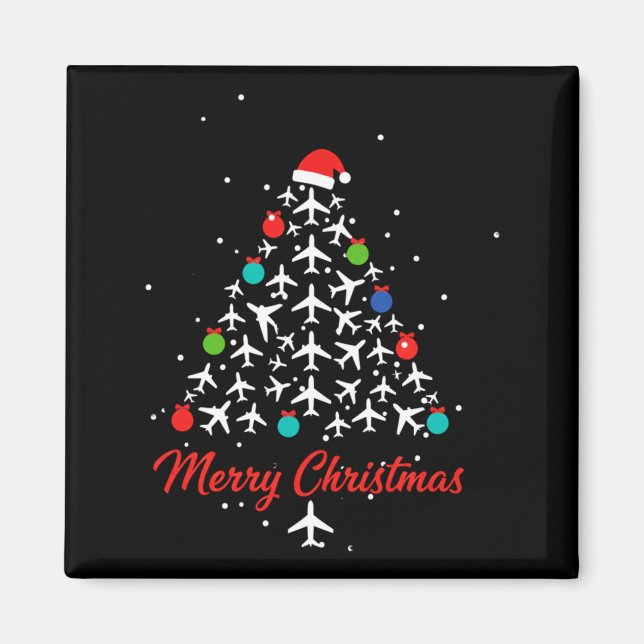 Imán Christmas Airplane Tree Merry Christmas Lot Travel (Frente)
