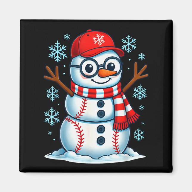 Imán Christmas Baseball Snowman Xmas Pajamas Women Men  (Frente)