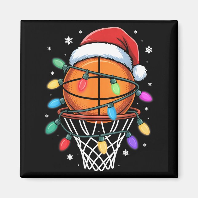 Imán Christmas Basketball Santa Hat Xmas Light Basketba (Frente)