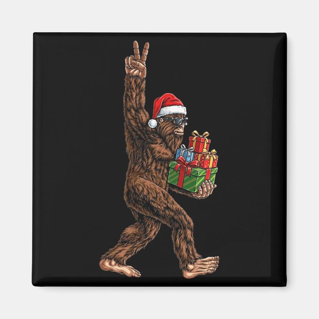 Imán Christmas Bigfoot Santa Hat Funny Sasquatch Big Fo (Frente)