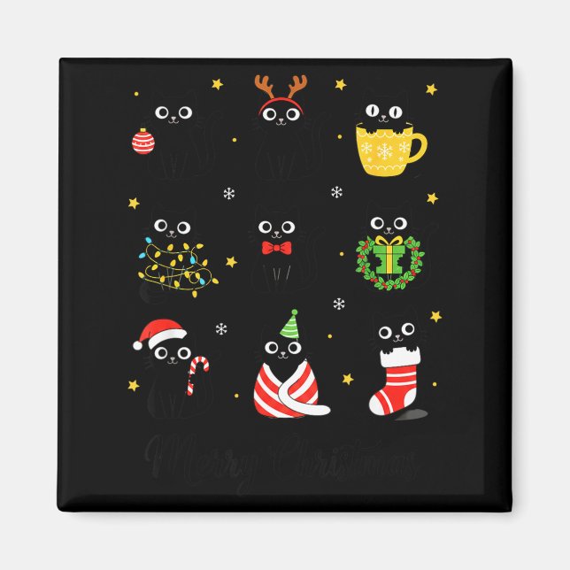 Imán Christmas Black Cats Merry Christmas Cute Holiday  (Frente)