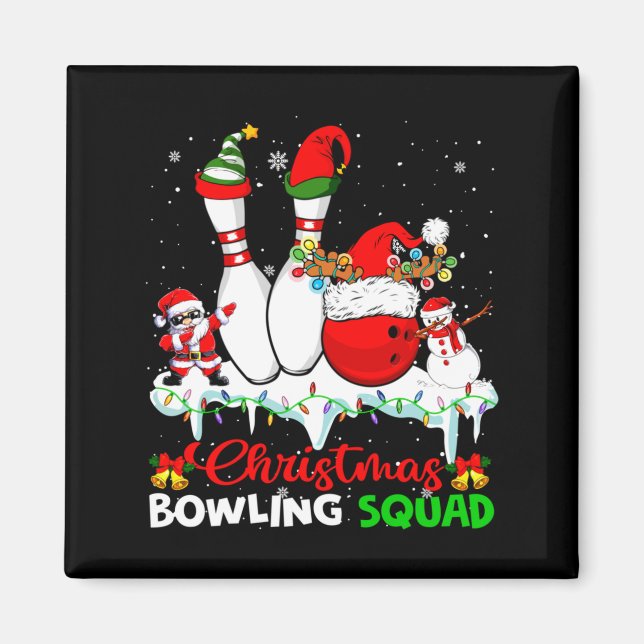 Imán Christmas Bowling Squad Dabbing Santa Elf Bowling  (Frente)