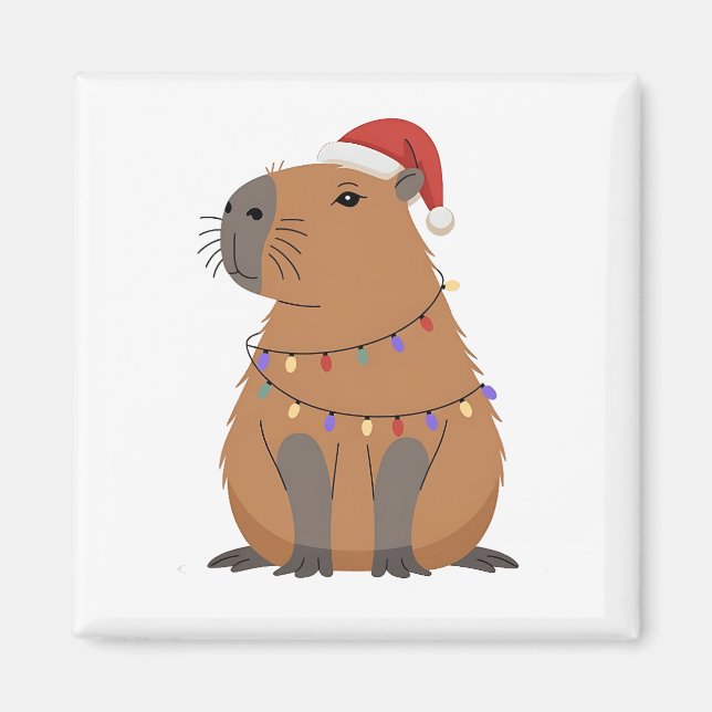 Imán Christmas Capybara With Santa Hat Xmas Lights (Frente)