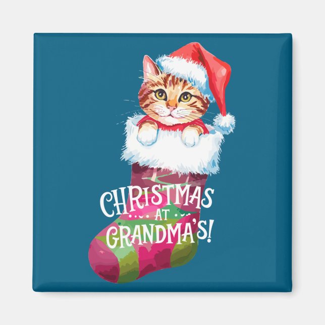 Imán Christmas Cat _ Christmas At Grandma Cat _ Cute Ca (Frente)