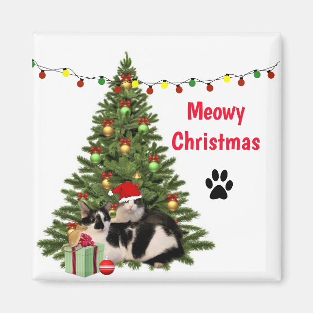 Imán Christmas Cats Under Holiday Tree / Cat Lover (Frente)