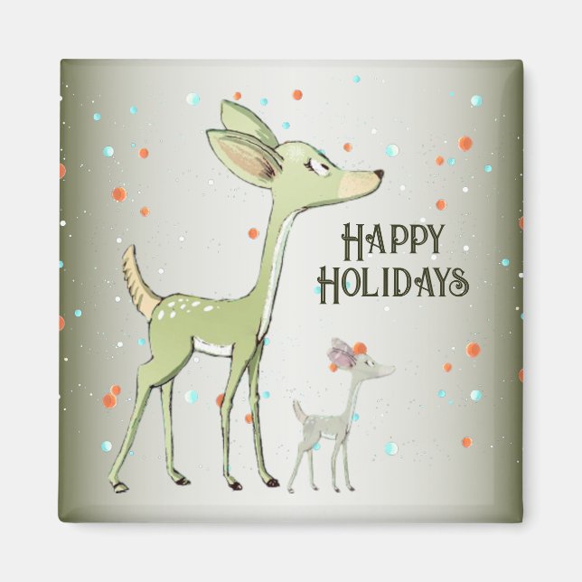 Imán Christmas Celebration Green Deers Holidays Cute (Frente)