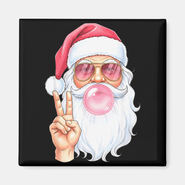 Imán Christmas Cool Santa Bubble Gum Peace Sign Retro S (Frente)