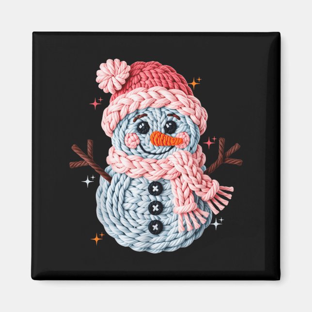 Imán Christmas Crochet Faux Yarn Crochet Snowman Funny  (Frente)