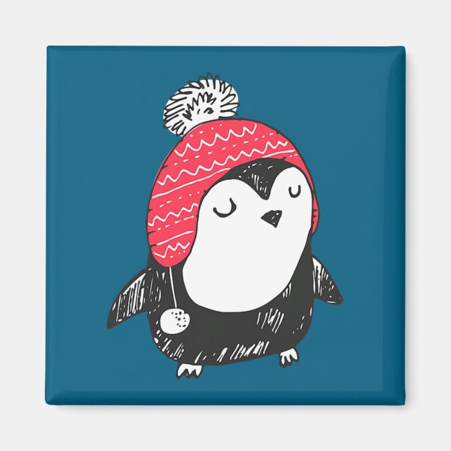 Imán Christmas Cute Baby Penguin Wearing Winter Hat W_e (Frente)