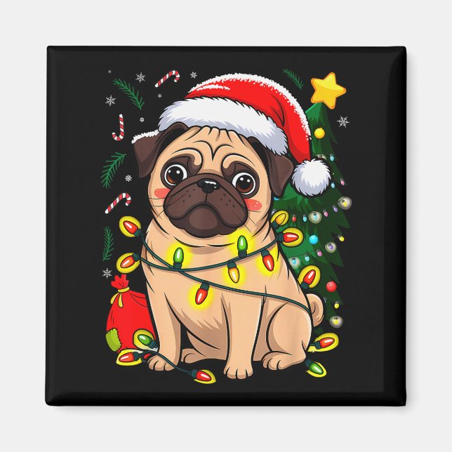 Imán Christmas Dog Santa Clause Pug Puppy X-mas  (Frente)