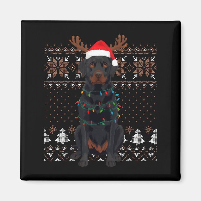 Imán Christmas Dog With Hat And Lights - Funny Holiday  (Frente)