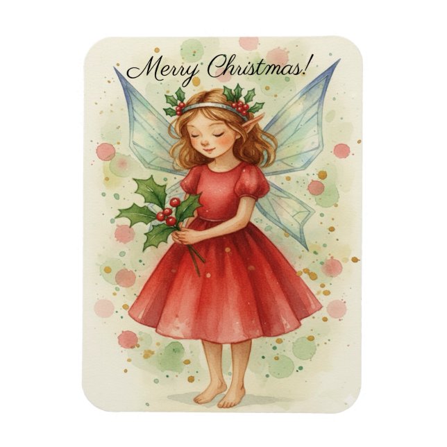 Imán Christmas Fairy Watercolor Art  (Vertical)