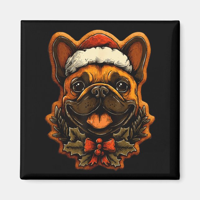 Imán Christmas French Bulldog With Santa Hat Gingerbrea (Frente)
