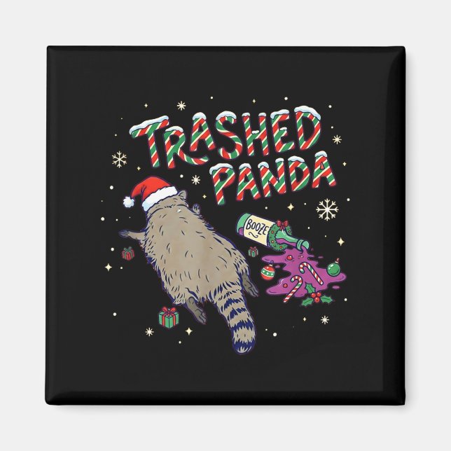 Imán Christmas Funny Trashed Panda Racoon Gets Drunk Xm (Frente)