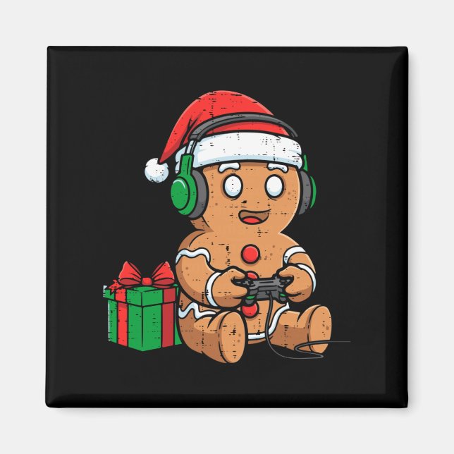 Imán Christmas Gingerbread Gamer Xmas Gaming Boys Kids  (Frente)
