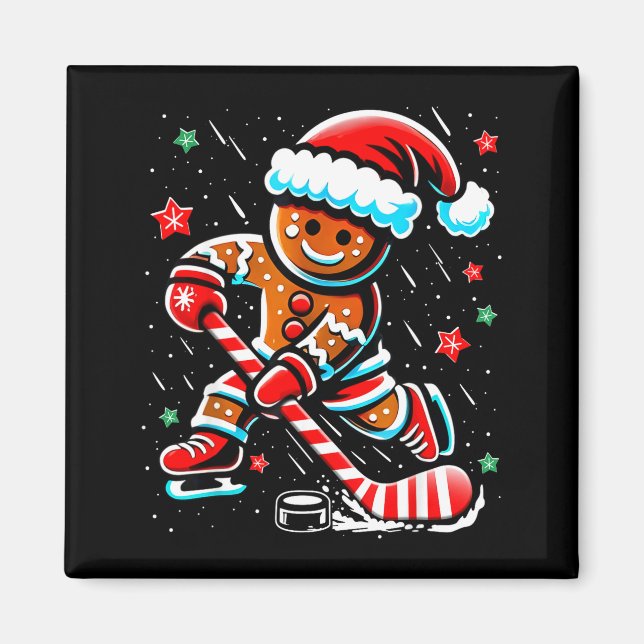 Imán Christmas Gingerbread Ice Hockey Srts Funny Xmas P (Frente)
