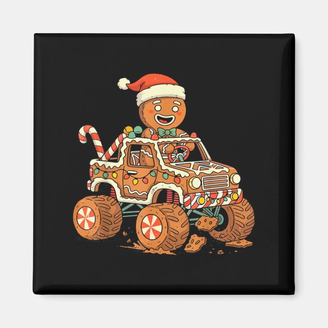 Imán Christmas Gingerbread Man Driving Truck Xmas Light (Frente)
