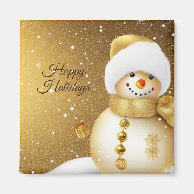 Imán Christmas Golden Snowman Snowflakes Holidays (Frente)