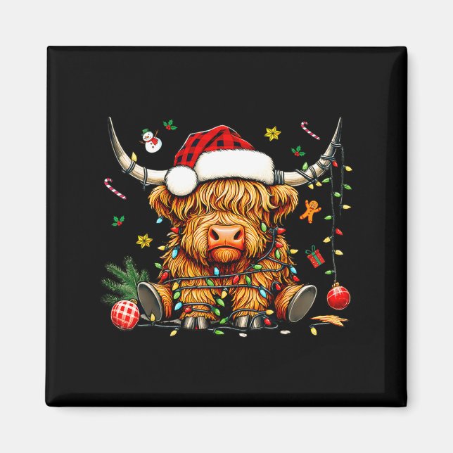 Imán Christmas Highland Cow Xmas Santa Hat Wooly Farm A (Frente)